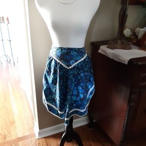 Vintage Handmade Retro Floral Apron Lace Trim